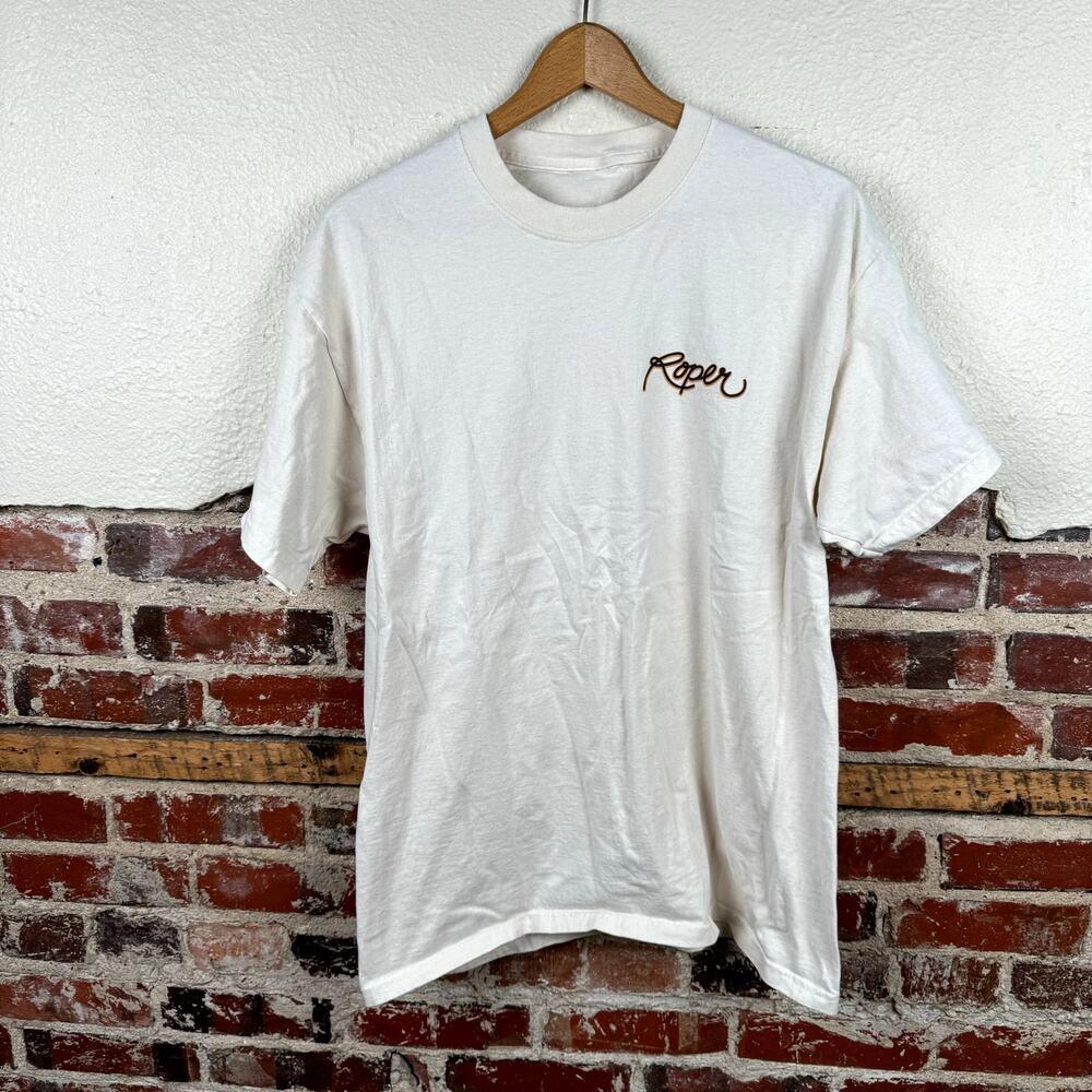 Roper Shirt Medium Tan Short Sleeve Put Me Back on the Bull Funny Humor Western